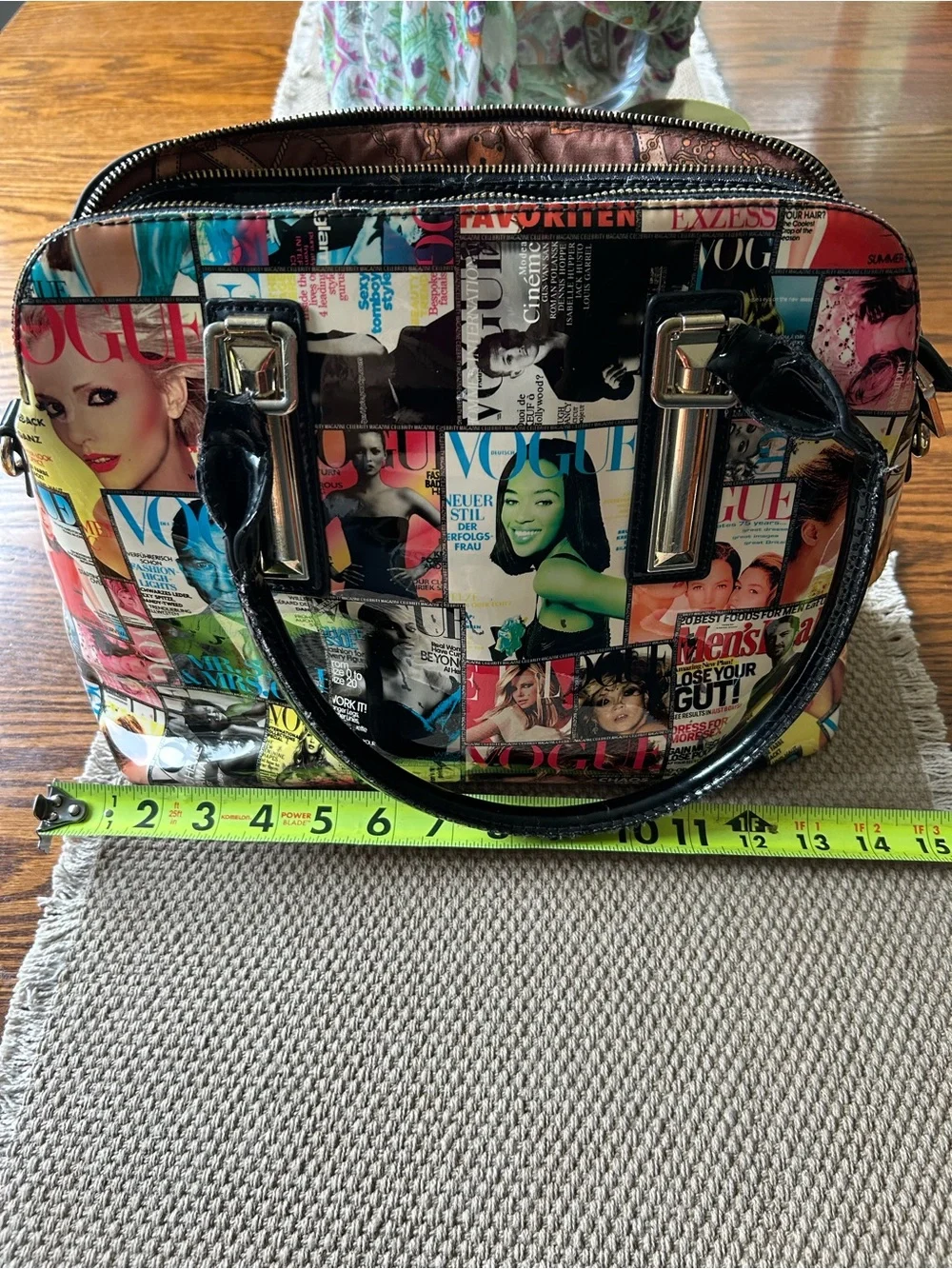 Glossy Multicolor Magazine-Print Shoulder Bag